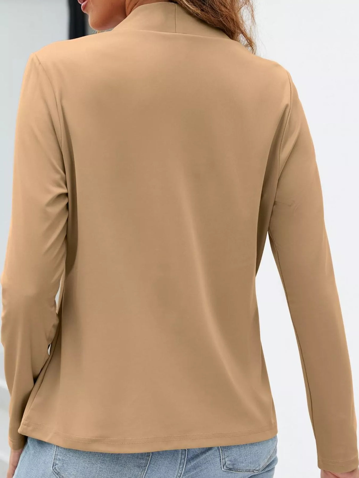 Mandarin neck long sleeve blazer, back view