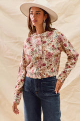 Trendsi SO ME Floral Print Button Front Sweater Cardigan -