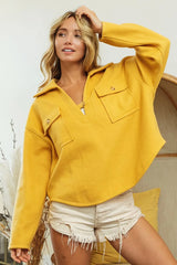 Trendsi BiBi Flap Pockets Fleece Collared Sweatshirt -