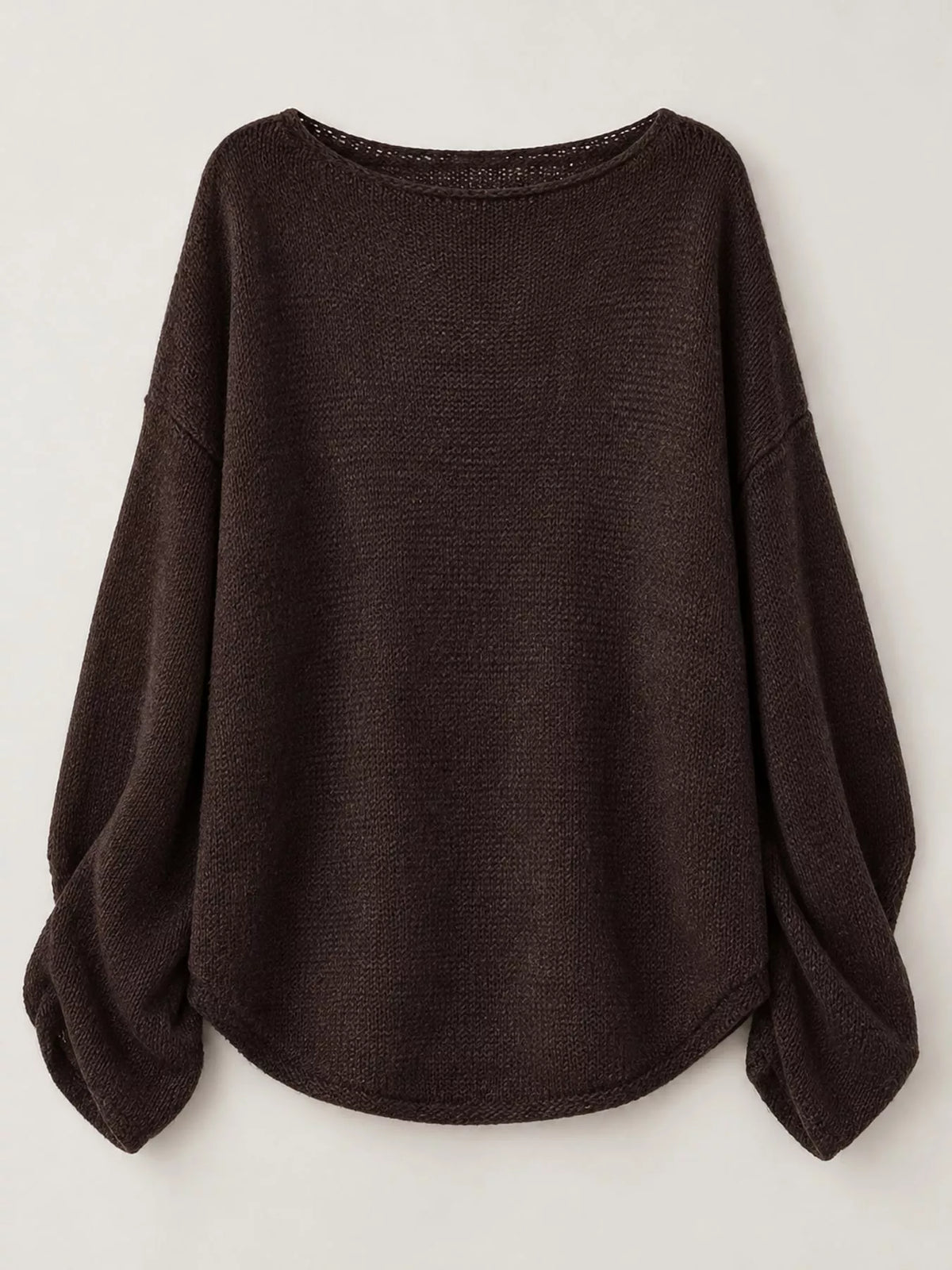 Brown sheer openwork knit long sleeve top