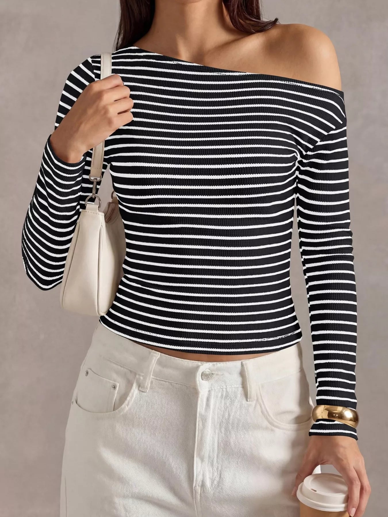 Trendsi Striped Ribbed Long Sleeve T-Shirt -