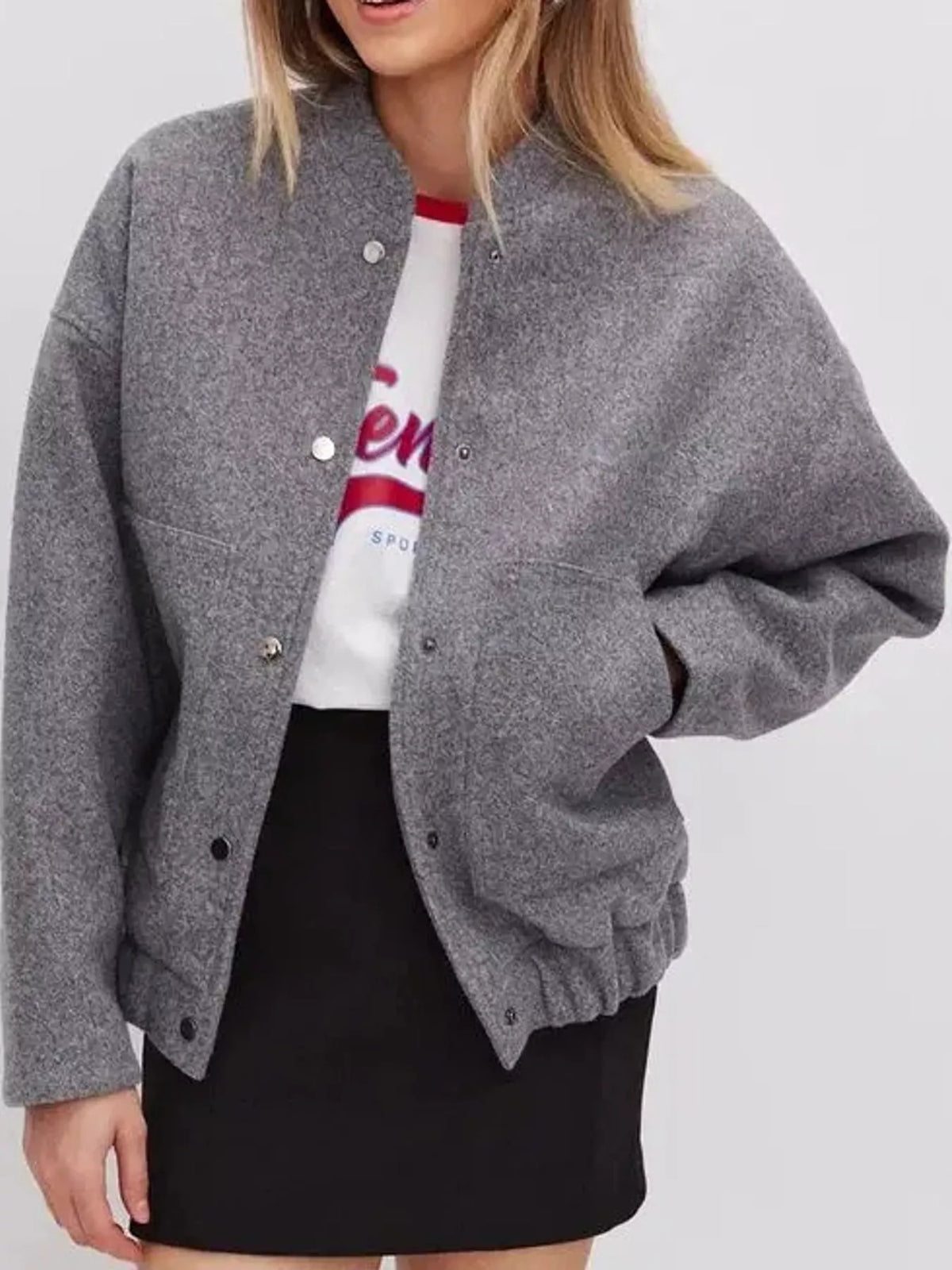 Gray snap-button bomber jacket
