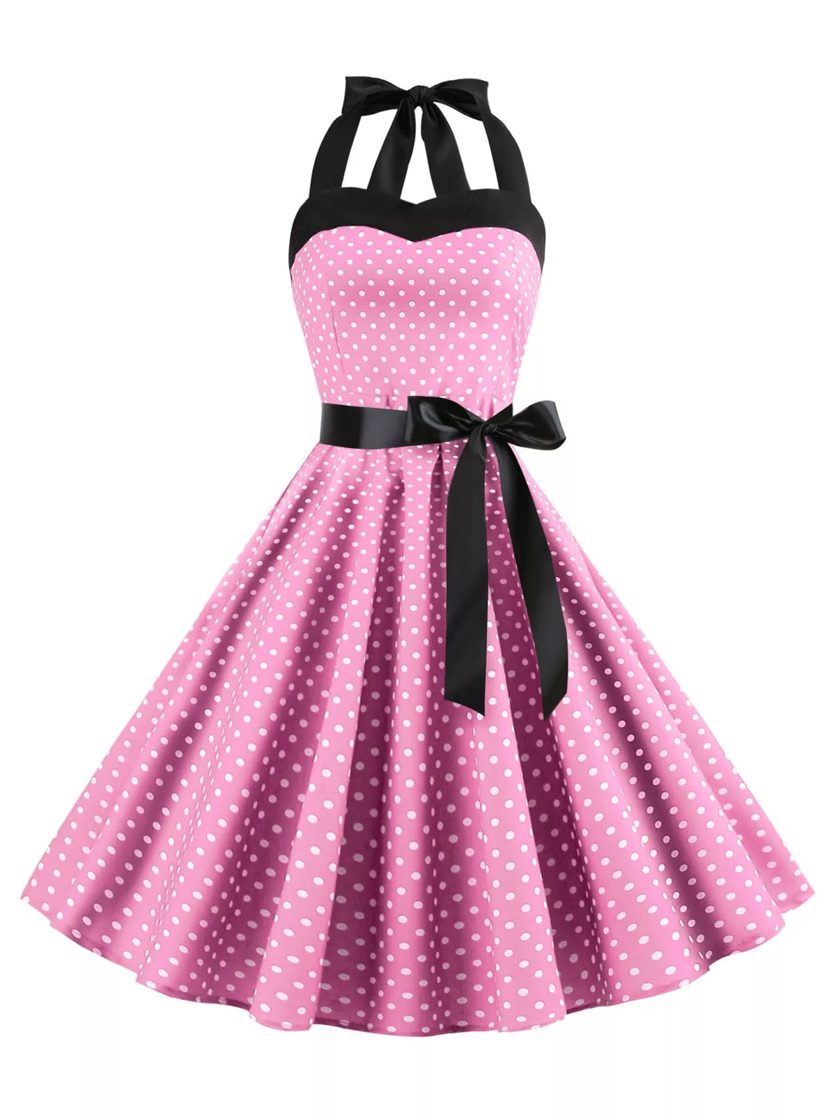Halter neck sleeveless knee dress, product view