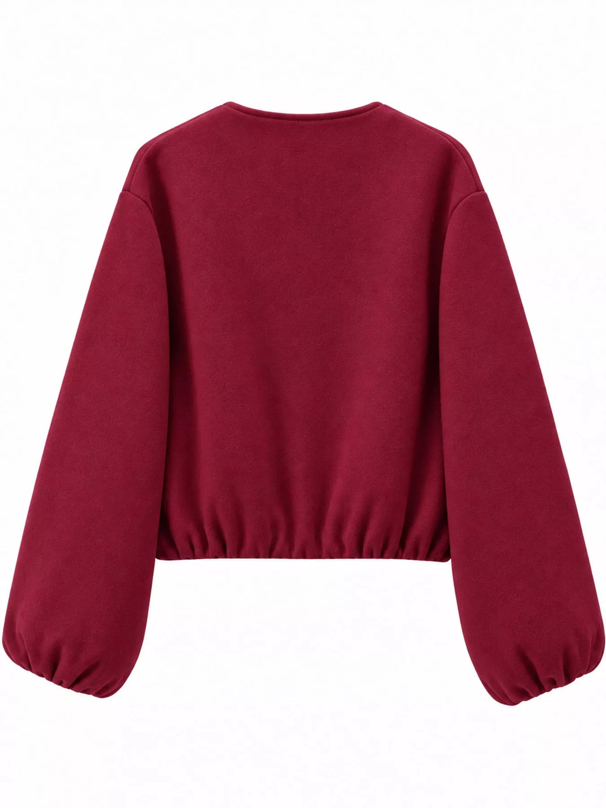 Burgundy zip-up long sleeve jacket — back view
