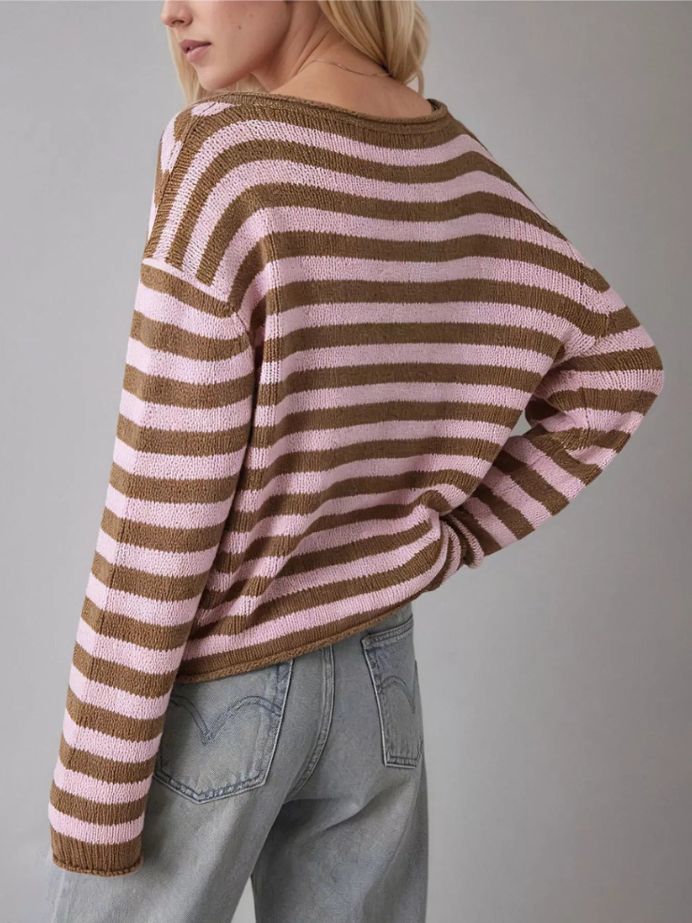 Trendsi Casual Striped Boat Neck Sweater -