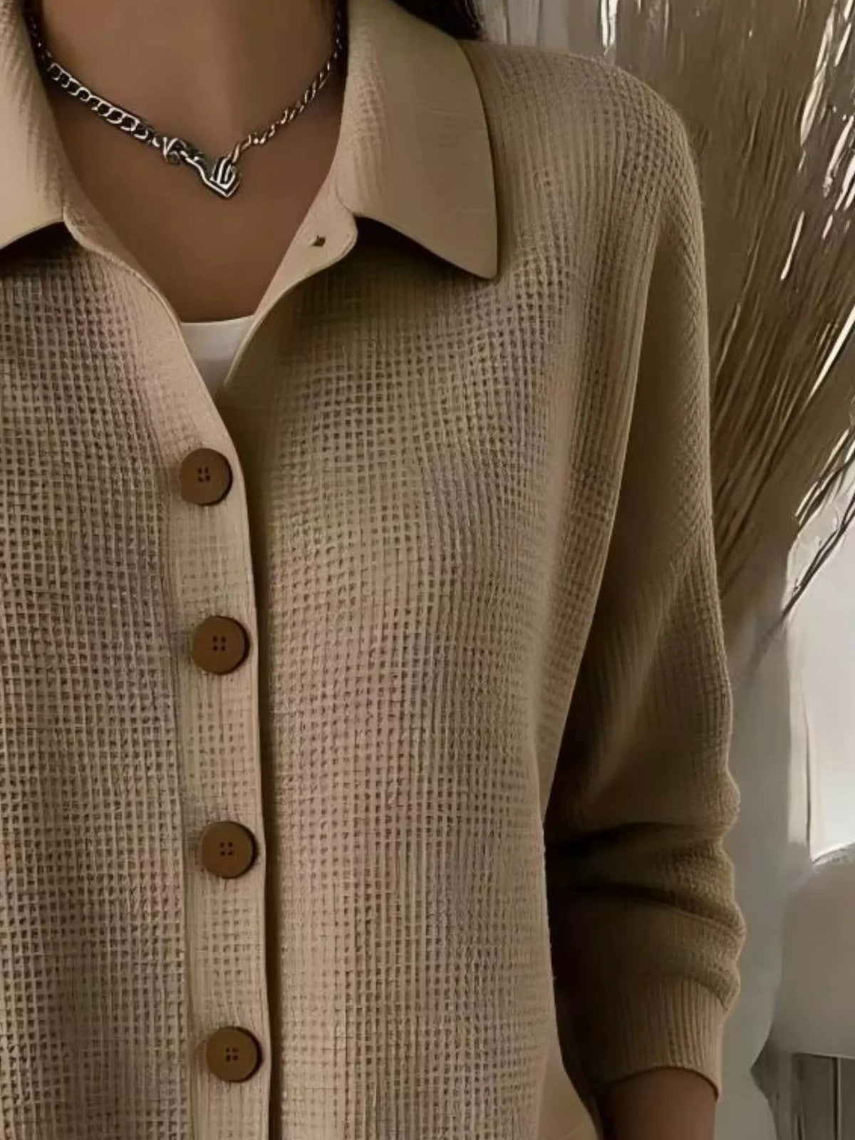 Waffle Knit Button-Down Shirt — construction details