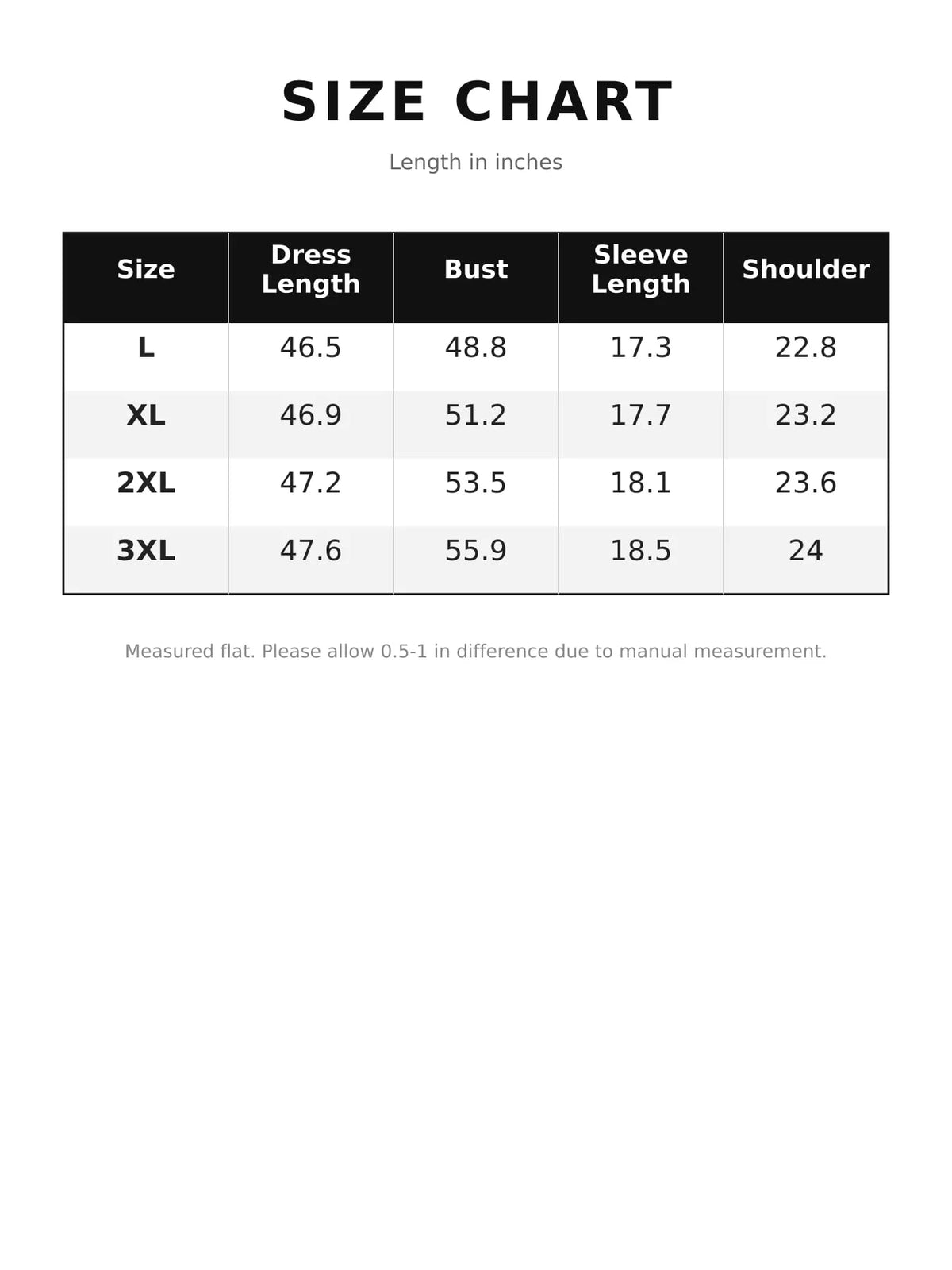 Size chart for women's button front denim shirt dress