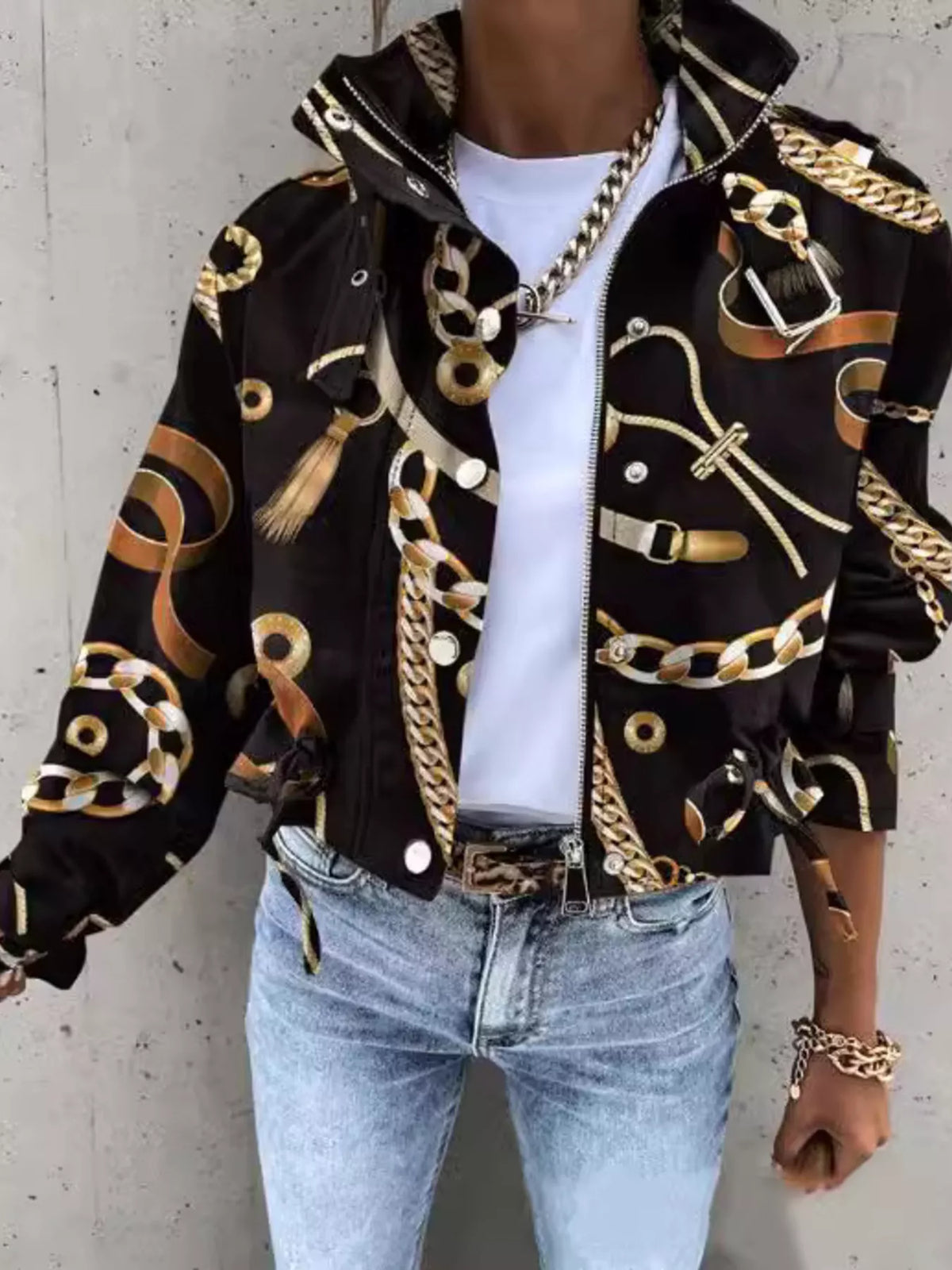 Gold snap down cropped jacket