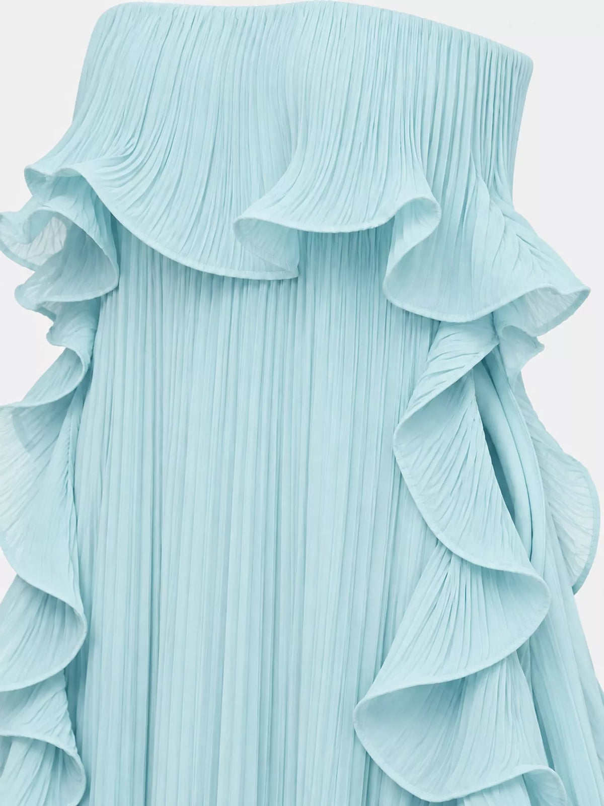 Ruffled Strapless Pleated Maxi Dress — construction details