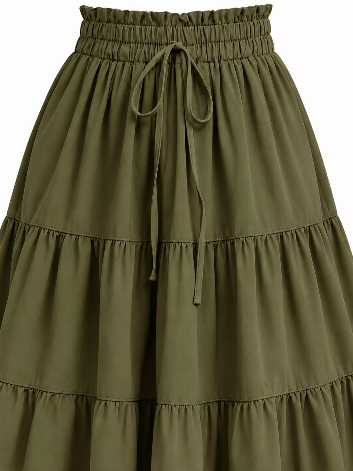 Olive drawstring tiered skirt — design and construction details