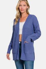 Trendsi Zenana Waffle Open Front Sweater Cardigan -