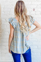 Trendsi And The Why Plaid Print Smocked Detail Ruffle Baby Doll Top -