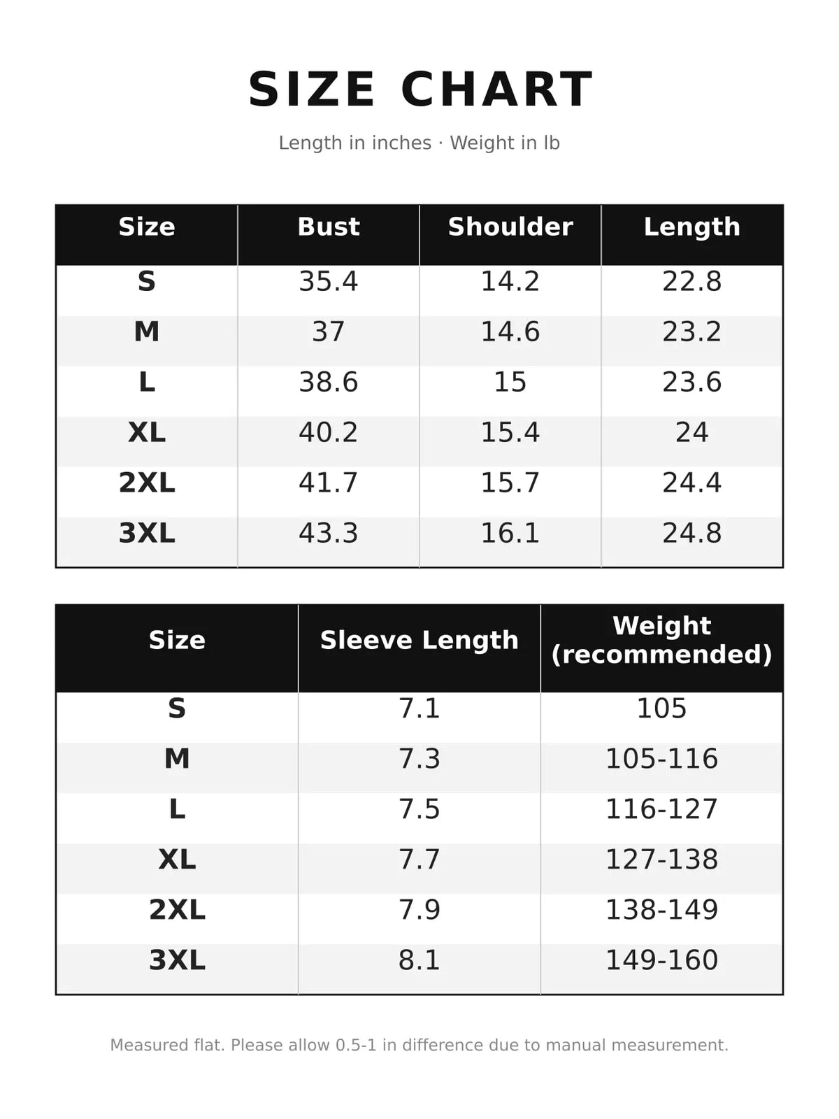 Size chart for striped crew neck embroidered t-shirt