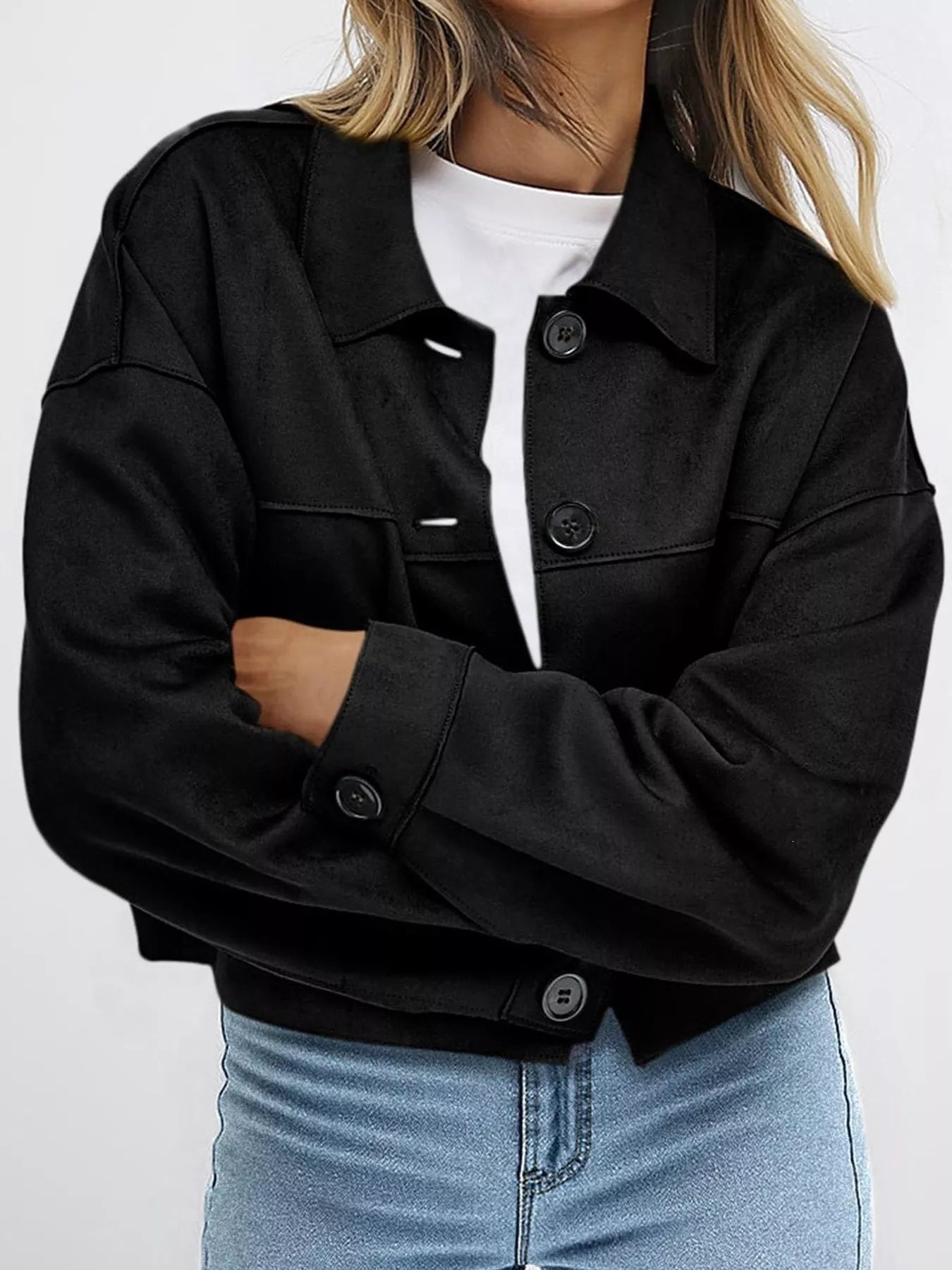 Trendsi Button-Down Cropped Jacket -