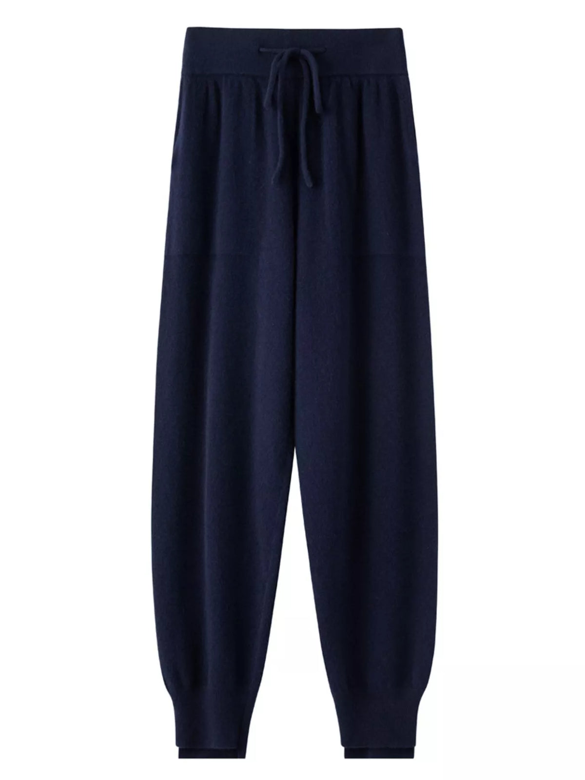 Navy high-waisted drawstring wool knit pants