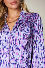 Trendsi Double Take Full Size Printed Ruffle Trim Balloon Sleeve Shirt -