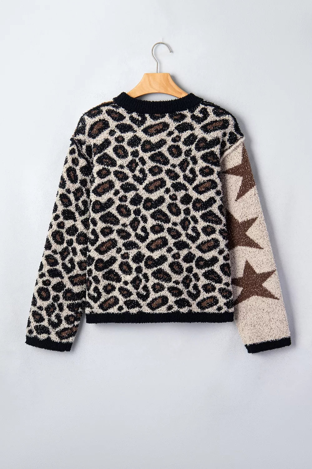 Trendsi Leopard Star Pattern Round Neck Long Sleeve Shift Sweater -