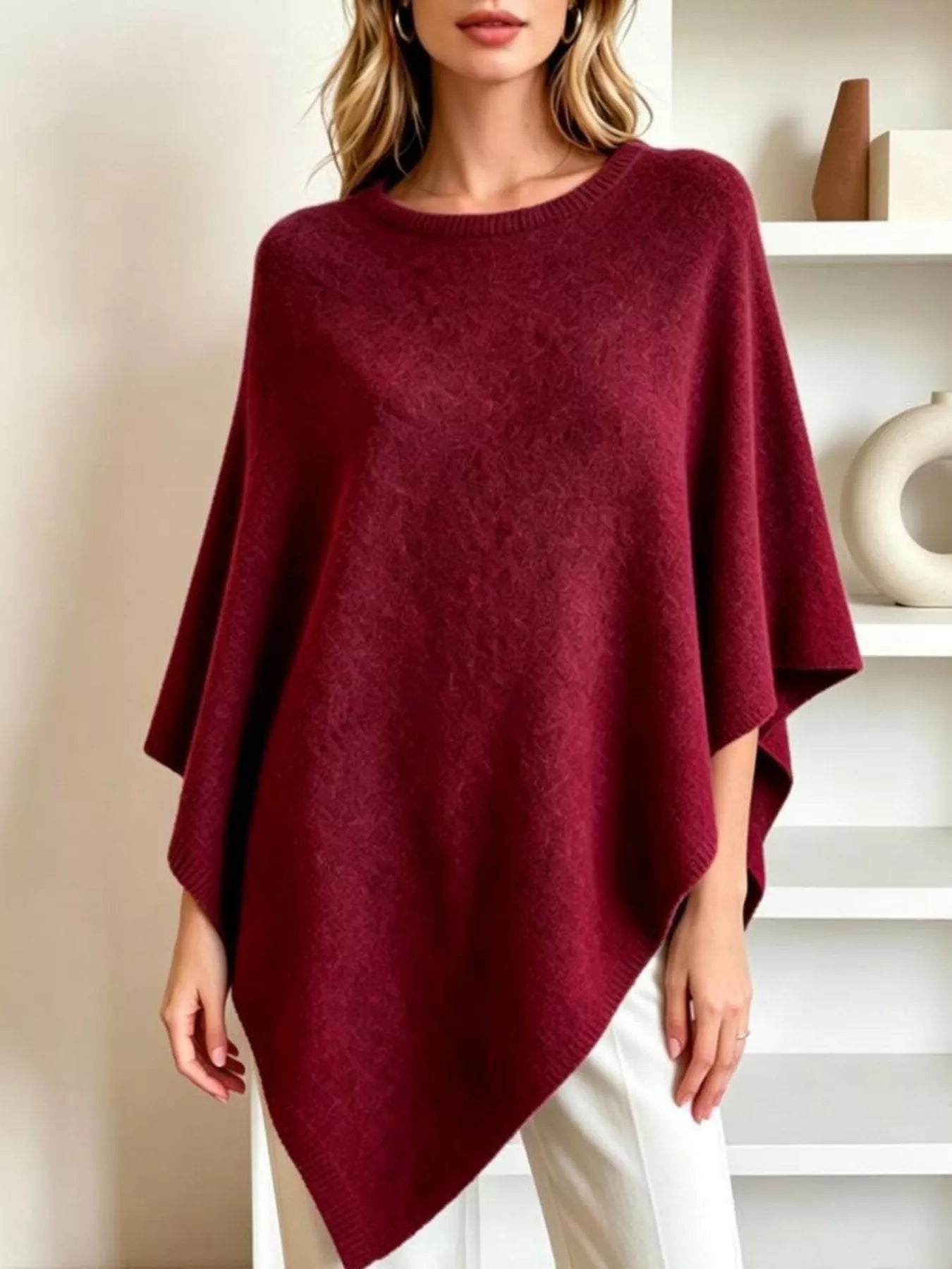 Trendsi Asymmetrical Hem Knit Poncho -