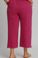 Trendsi Umgee Full Size Raw Hem Elastic Waist Wide Leg Pants Plus Size -
