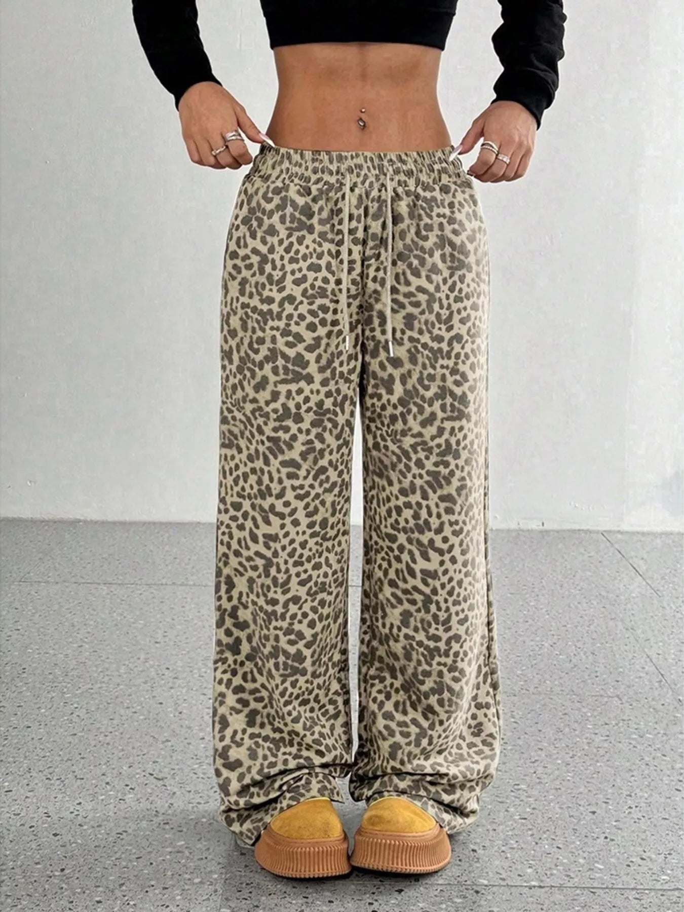 Trendsi Leopard Wide-Leg Drawstring Pants -