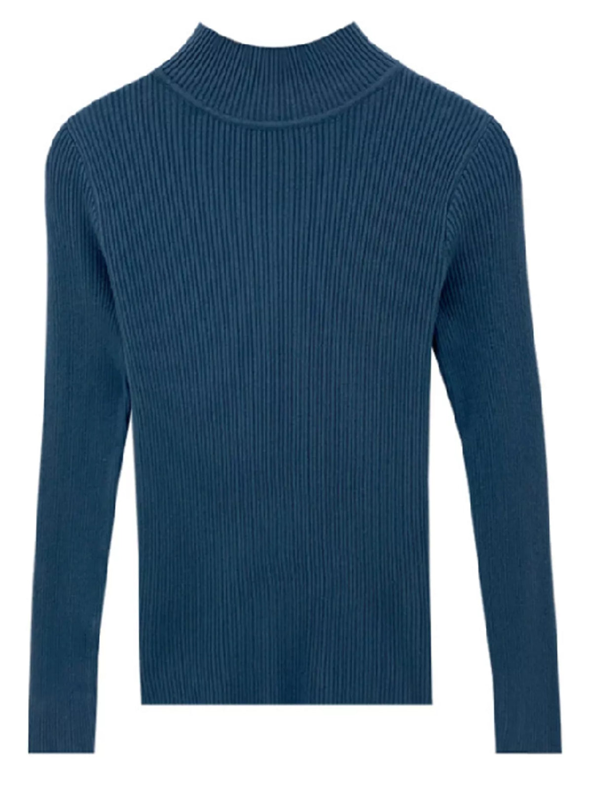 Navy ribbed mock neck long sleeve knit top