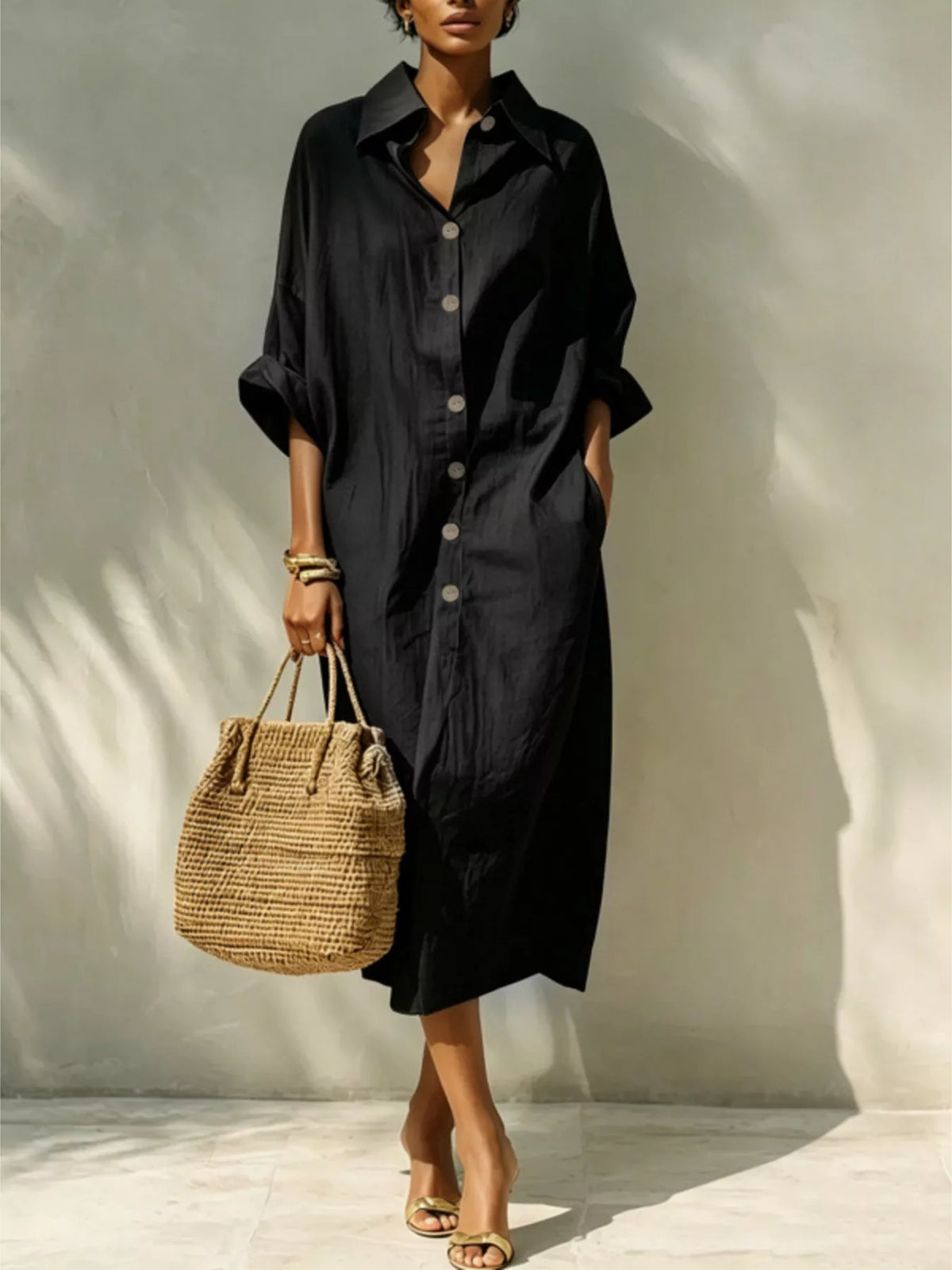 Black button-down shirt dress