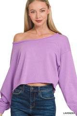 Trendsi Zenana French Terry Boatneck Crop Top -