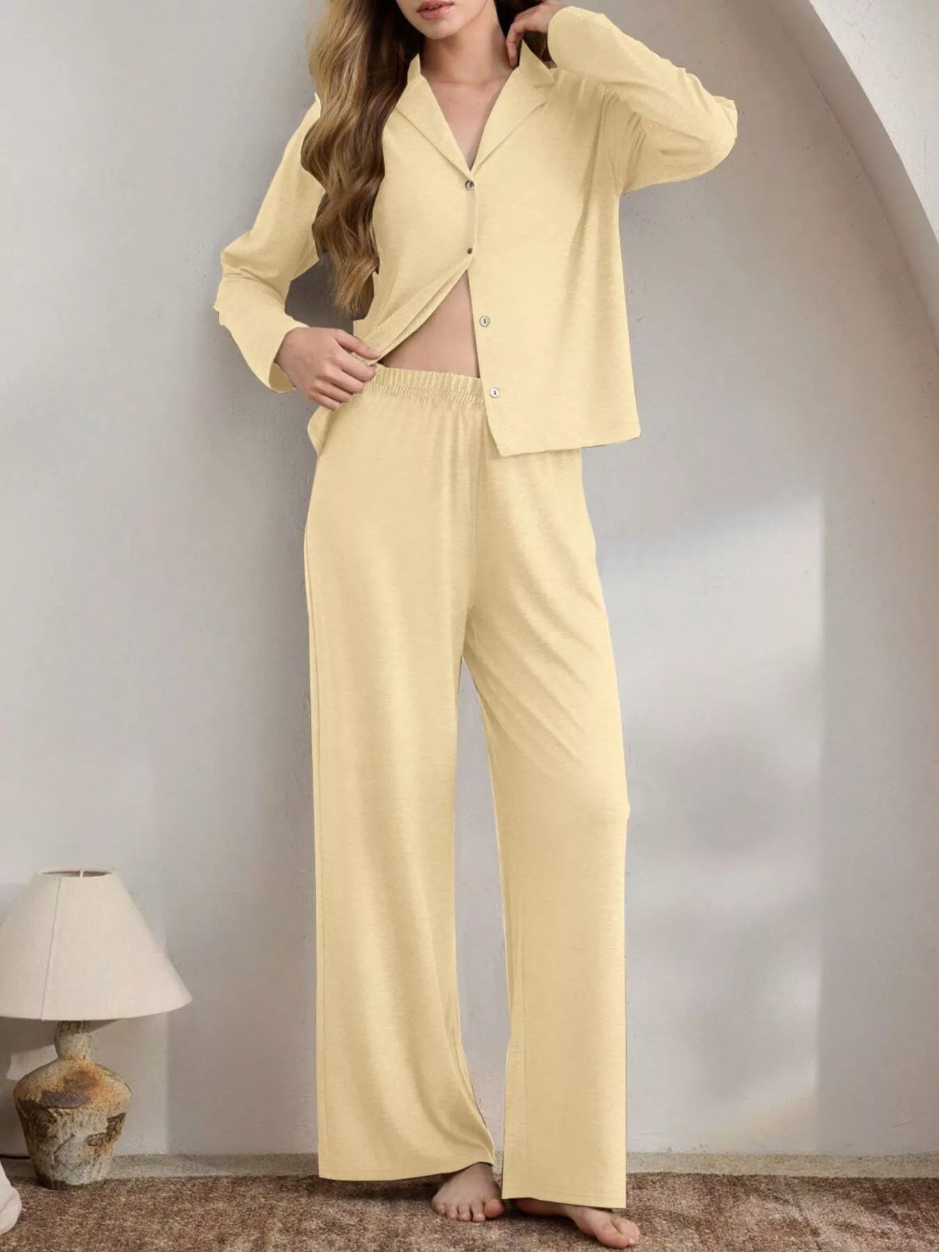 Trendsi Button-Down Top and Wide-Leg Pants Lounge Set -