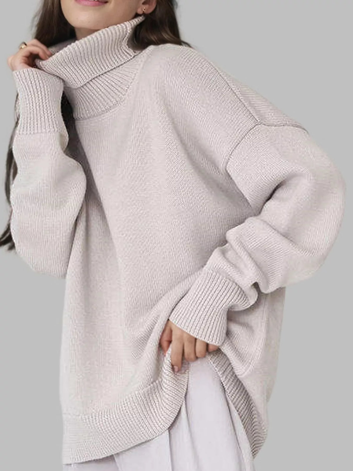 Turtleneck sweater, beige front
