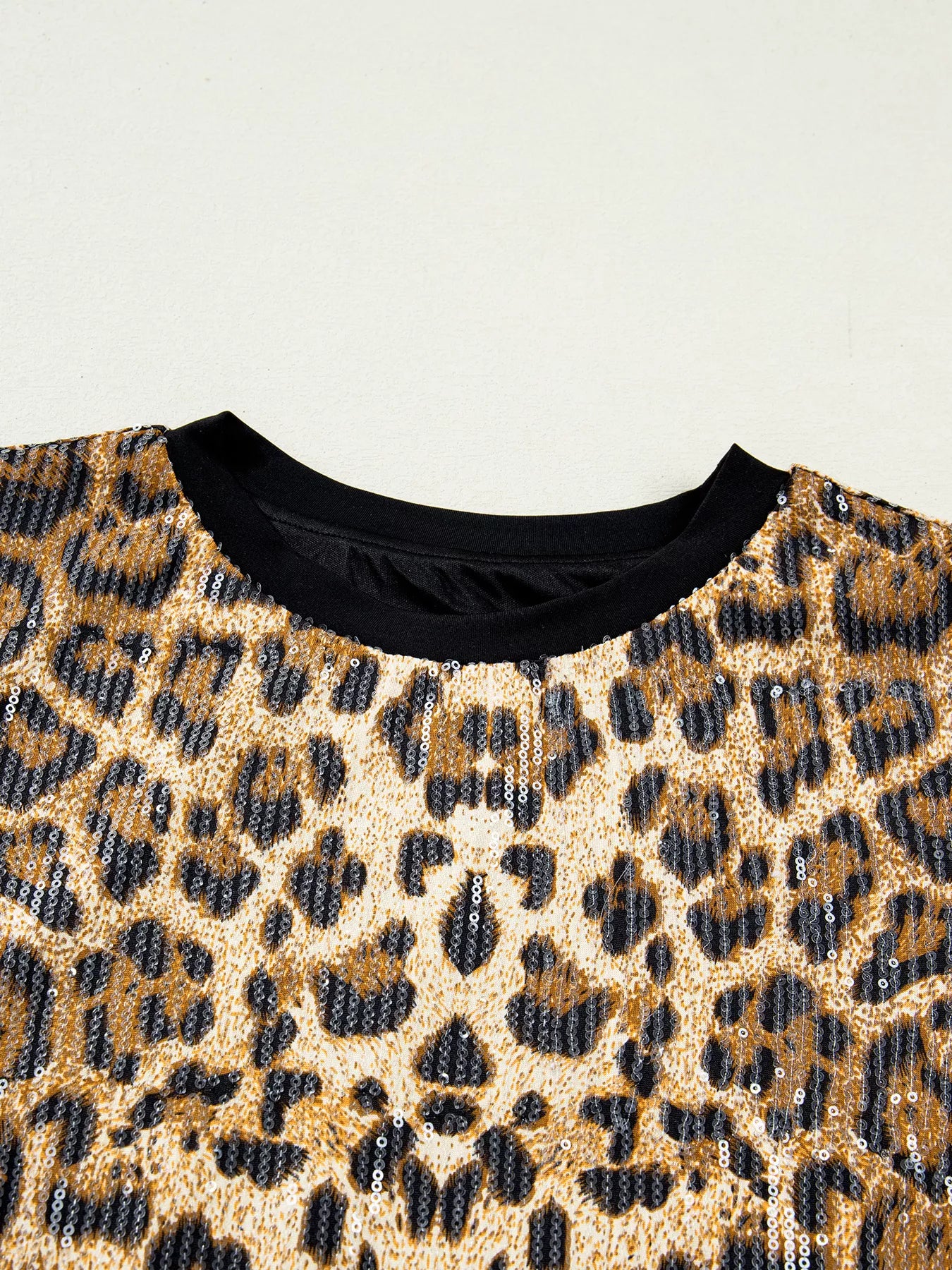 Trendsi Sequin Leopard Pattern Short Sleeve Top -