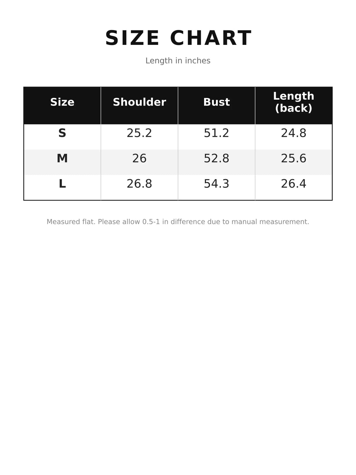 Embroidered Hooded Zip-Up Denim Jacket — size and measurement chart
