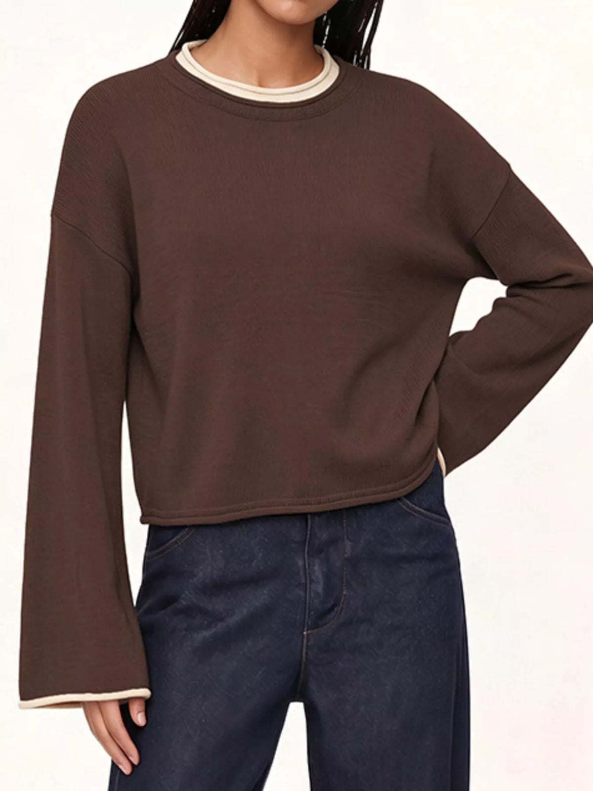 Trendsi Crew Neck Dropped Shoulder Sweater -