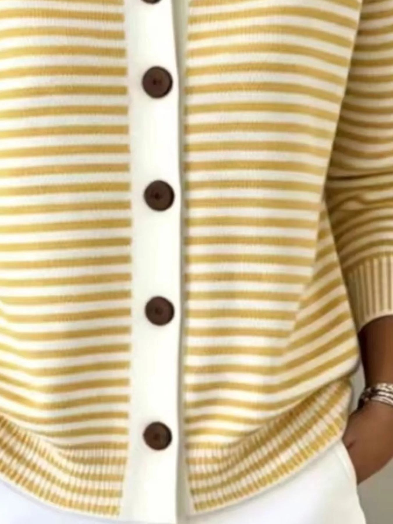 Trendsi Full Size Striped Button-Down Knit Cardigan Plus Size -