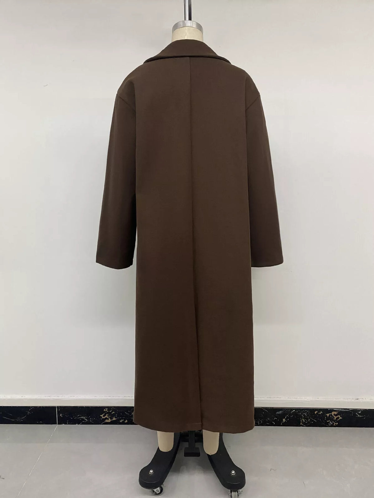 Double-Breasted Longline Coat — garment back