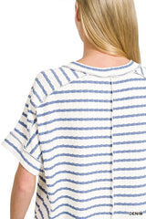 Trendsi Zenana Stripe Jacquard Round-Meck Tee -