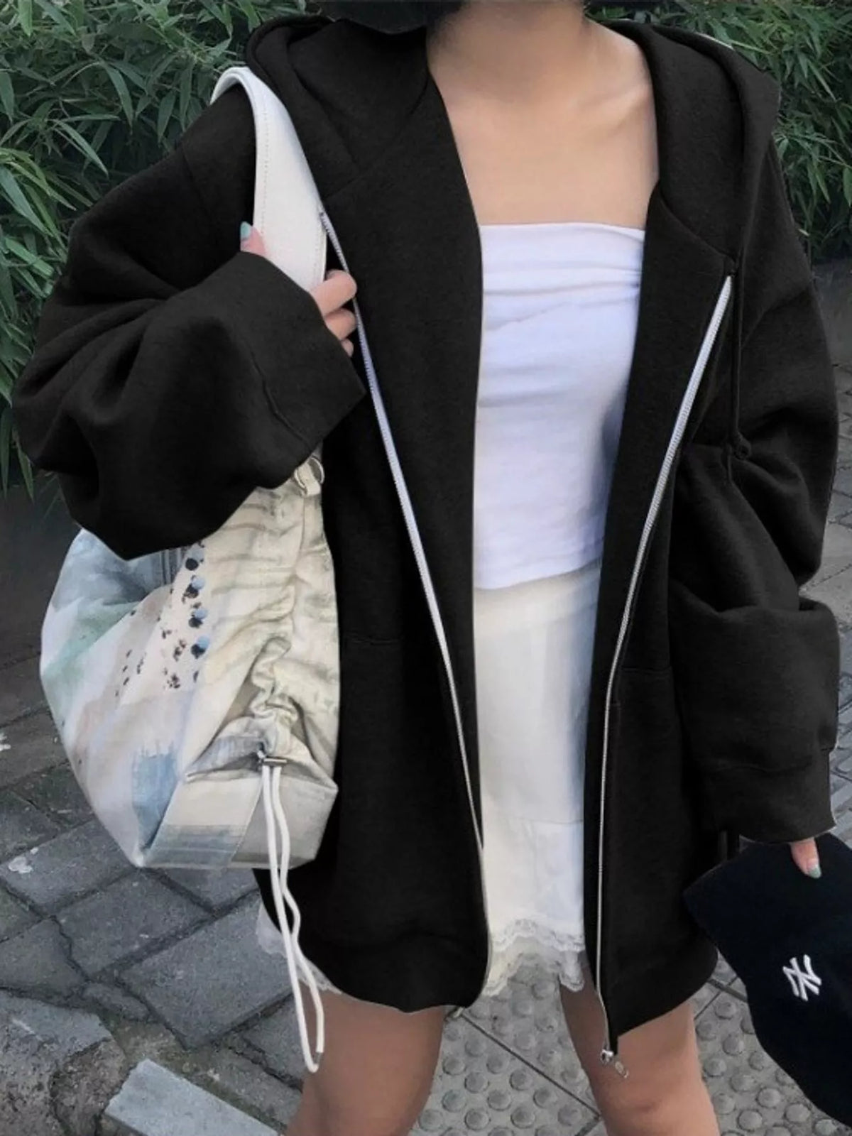 Zip-up hoodie, black front