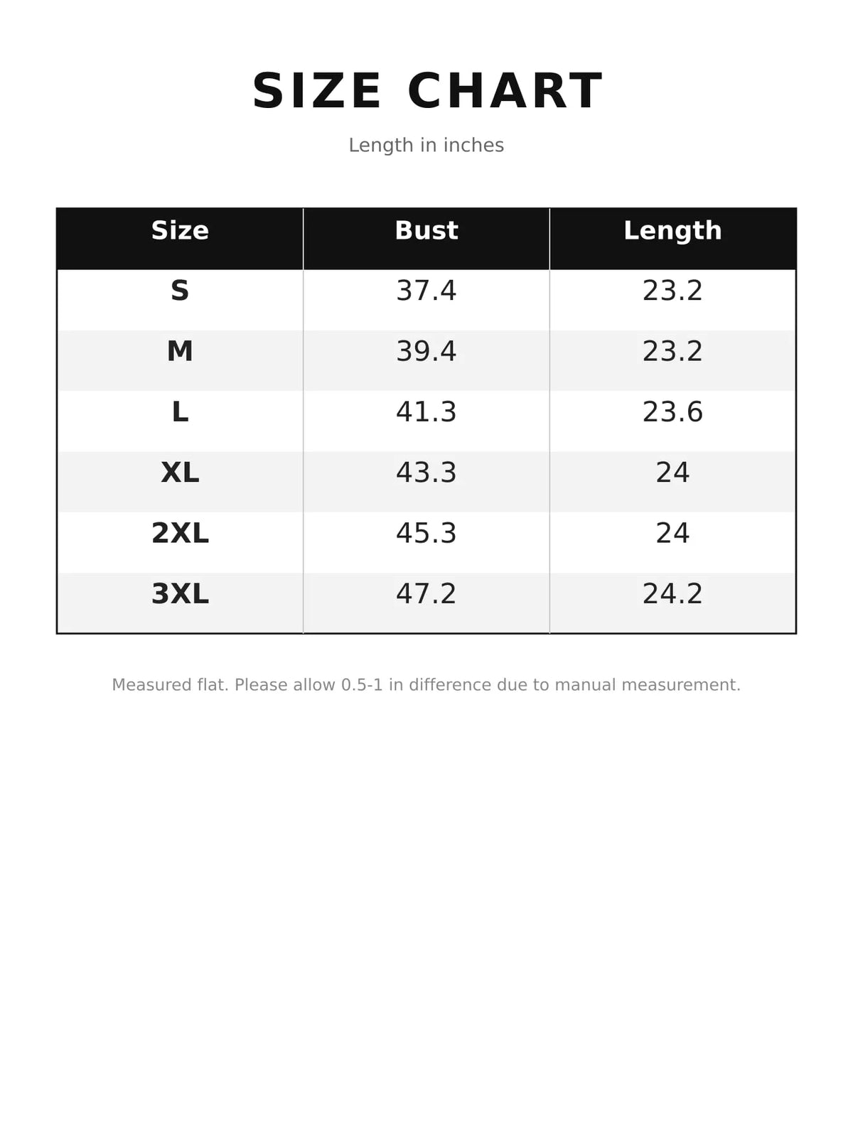 Size chart for cable-knit cardigan