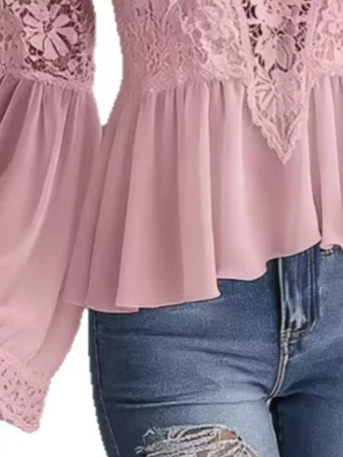 Lace peplum blouse, pink peplum detail
