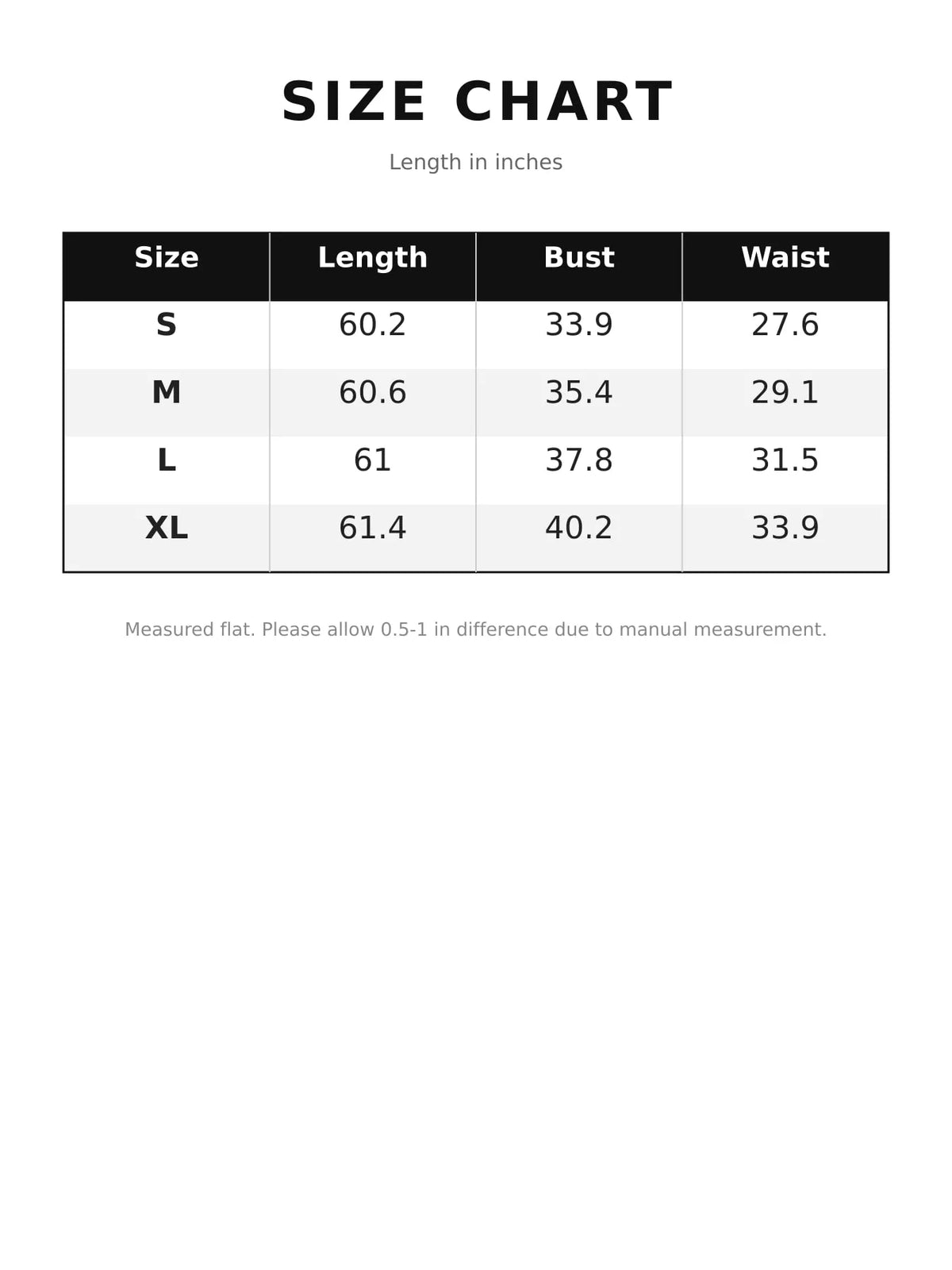Size chart for high-slit glitter maxi evening dress