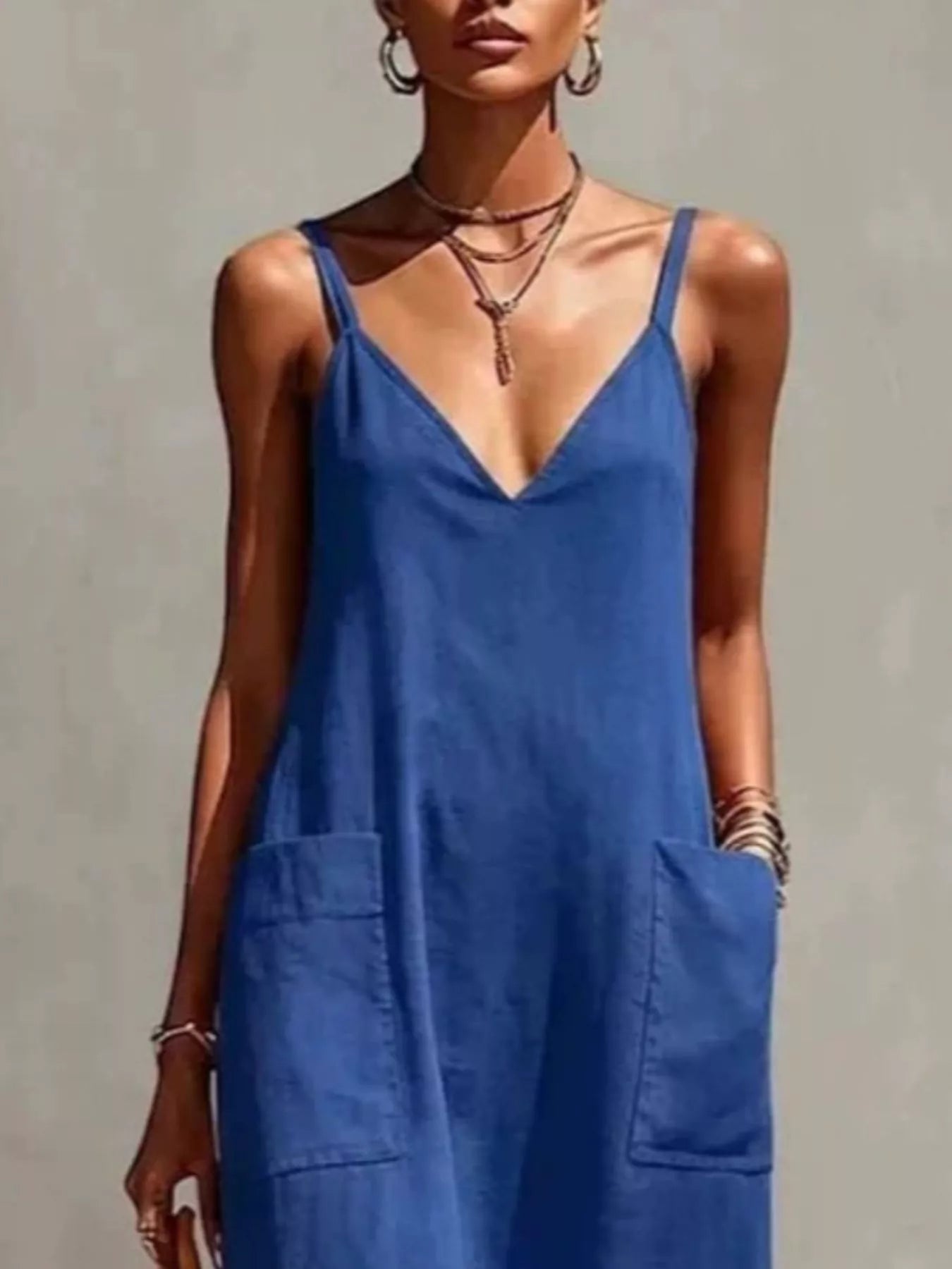 Trendsi Full Size Fringe Spaghetti Strap V-Neck Dress Plus Size -