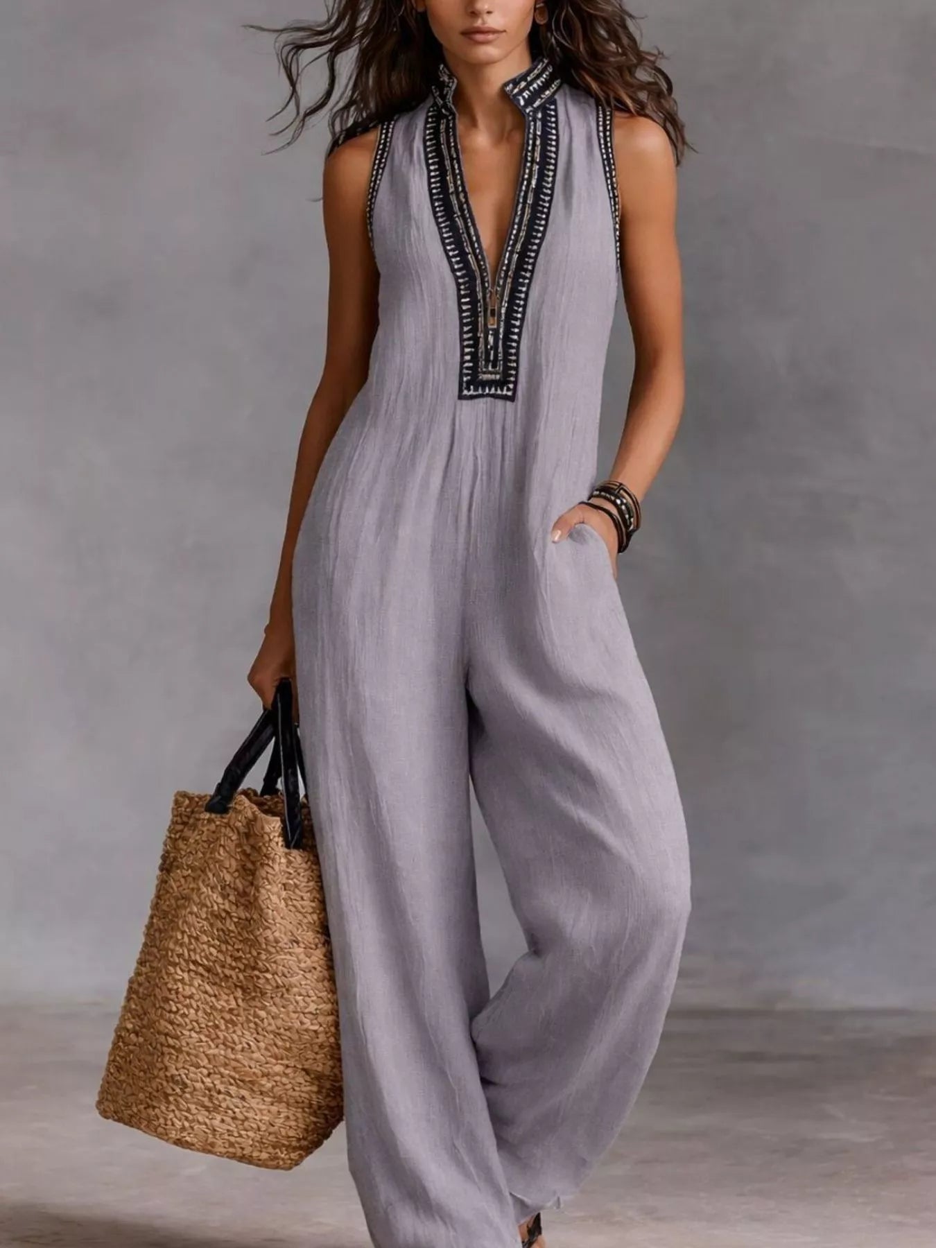 Trendsi Full Size Sleeveless Wide-Leg Jumpsuit Plus SIze -