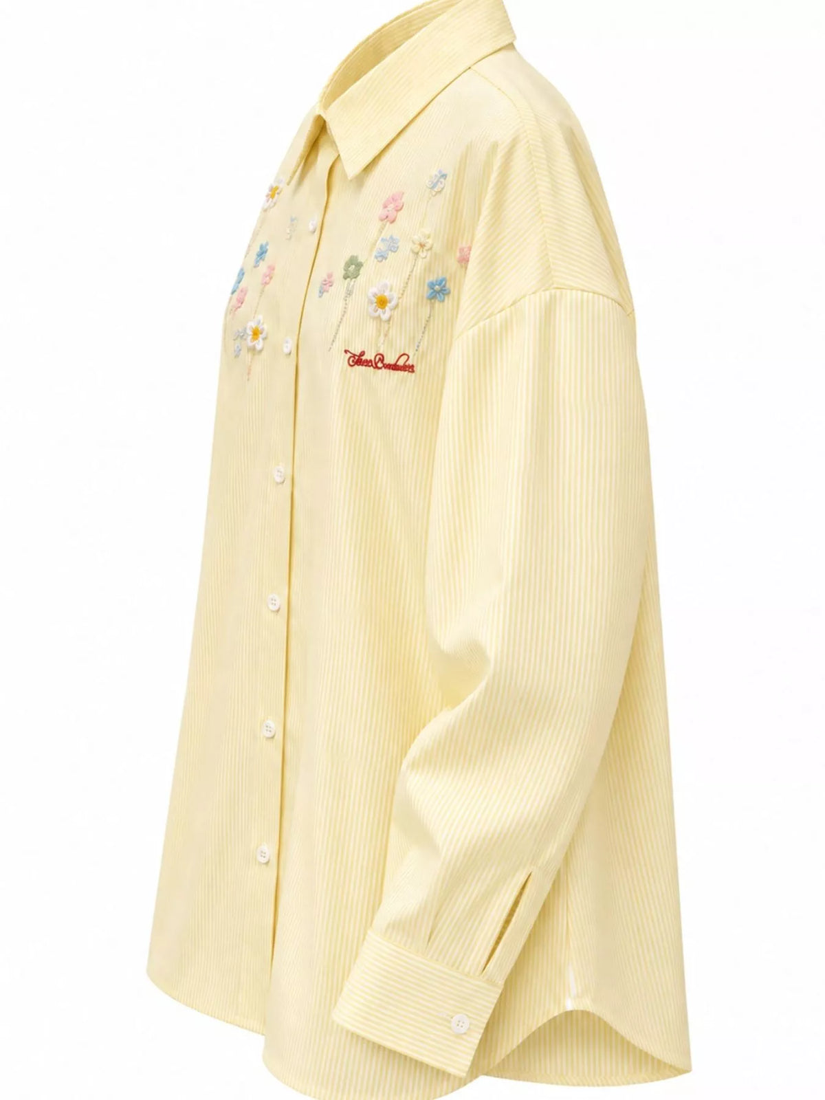 Striped Floral Embroidered Oversized Shirt in yellow