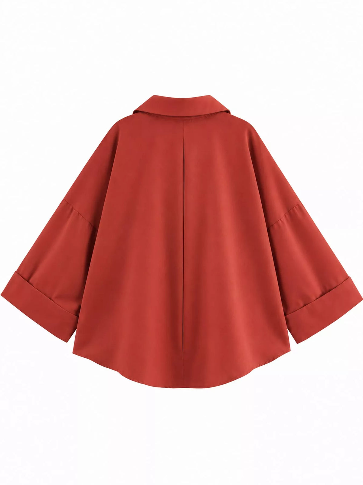 Orange Red button-up three-quarter sleeve shirt
