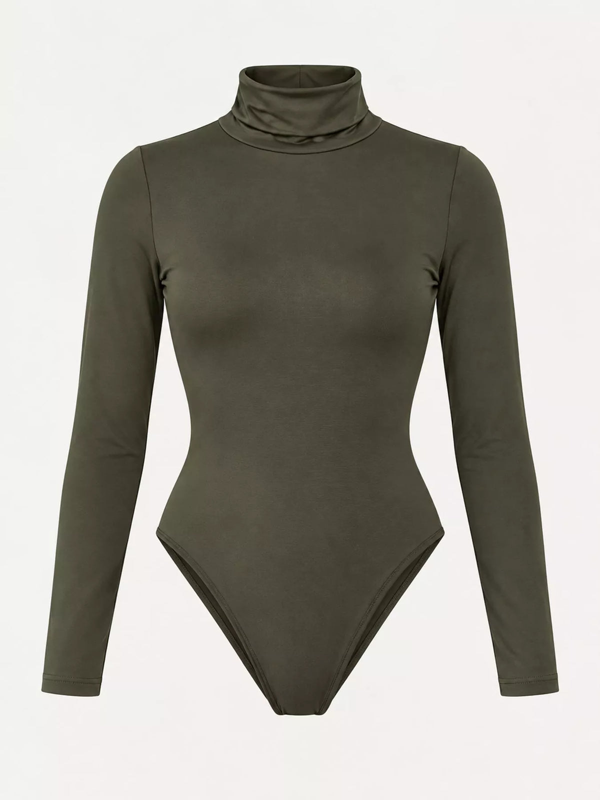 Long Sleeve Turtleneck Slim-Fit Bodysuit in olive green