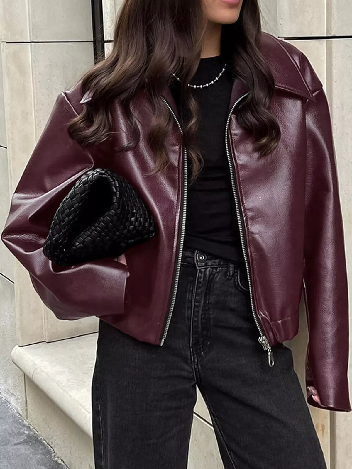 Vintage Faux Leather Zip-Up Jacket — front view