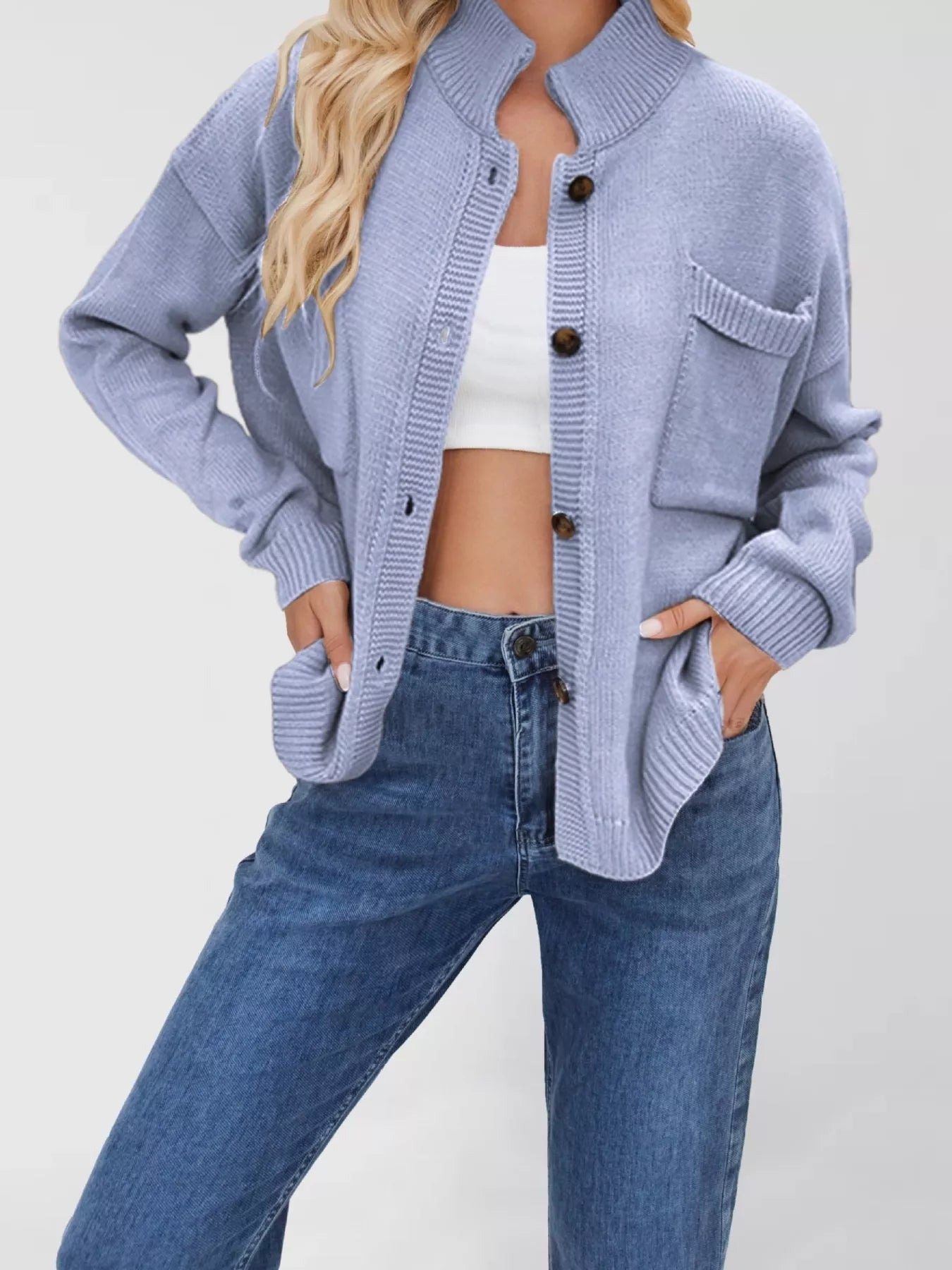 Trendsi Button Up Dropped Shoulder Cardigan -
