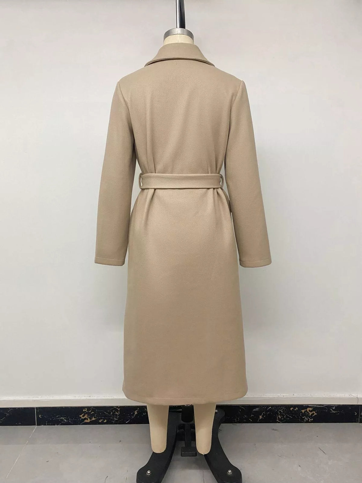 Double-breasted lapel collar longline coat