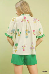 Trendsi Umgee Petal Parade Print Button-Down Blouse - Clothing Tops