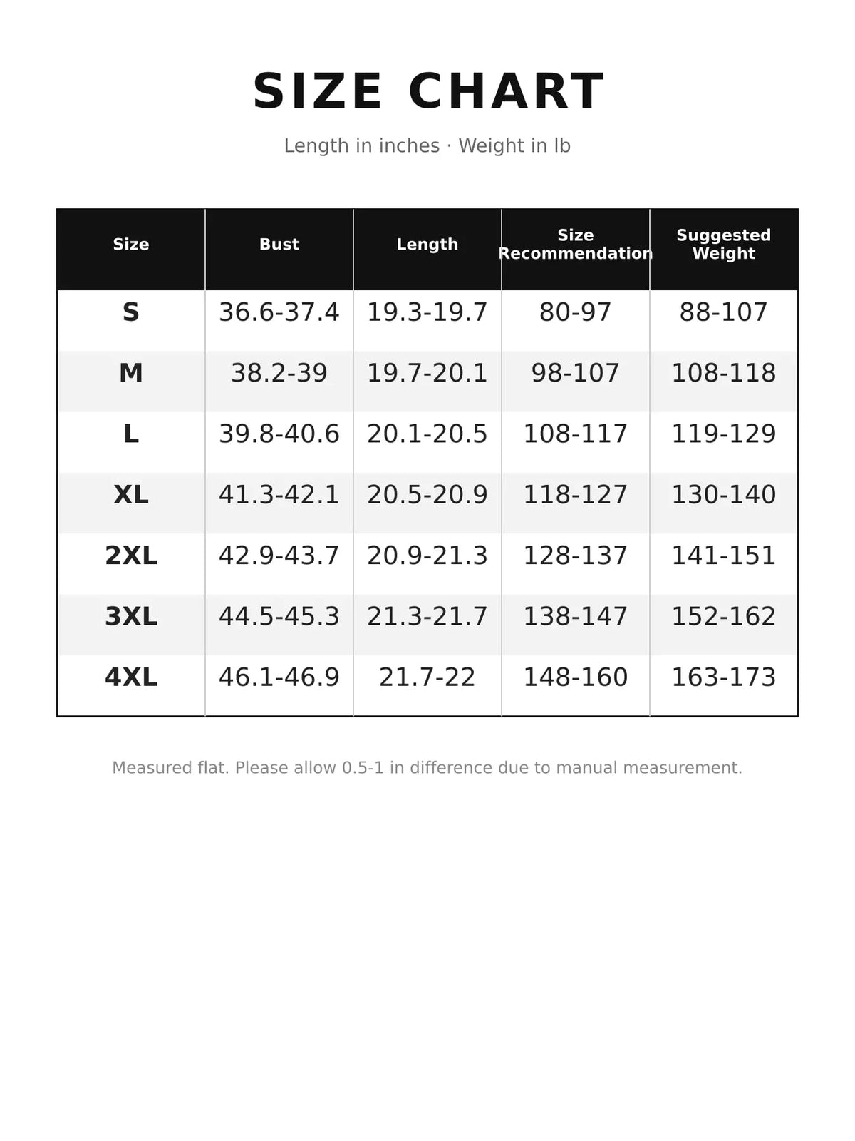 Collared short sleeve blazer, size and measurement chart