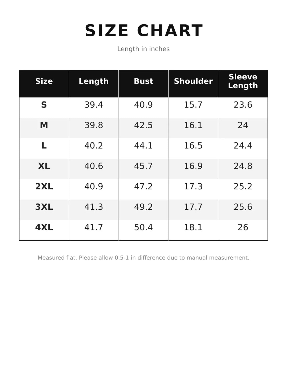 Size chart for faux fur longline coat